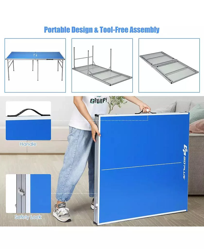 Costway 6 x3  Portable Tennis Ping Pong Folding Table w/Accessories 7