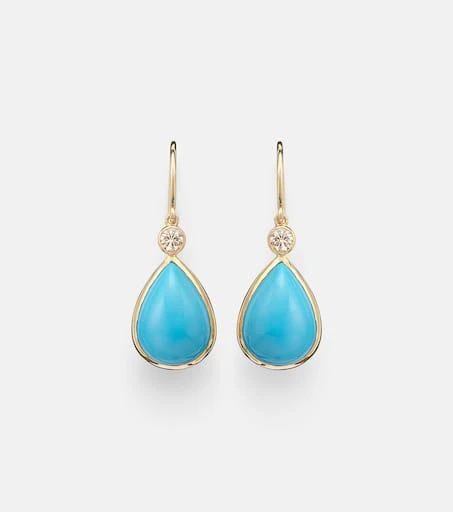 Ileana Makri 14kt gold (585/1000) drop earrings with turquoises and diamonds