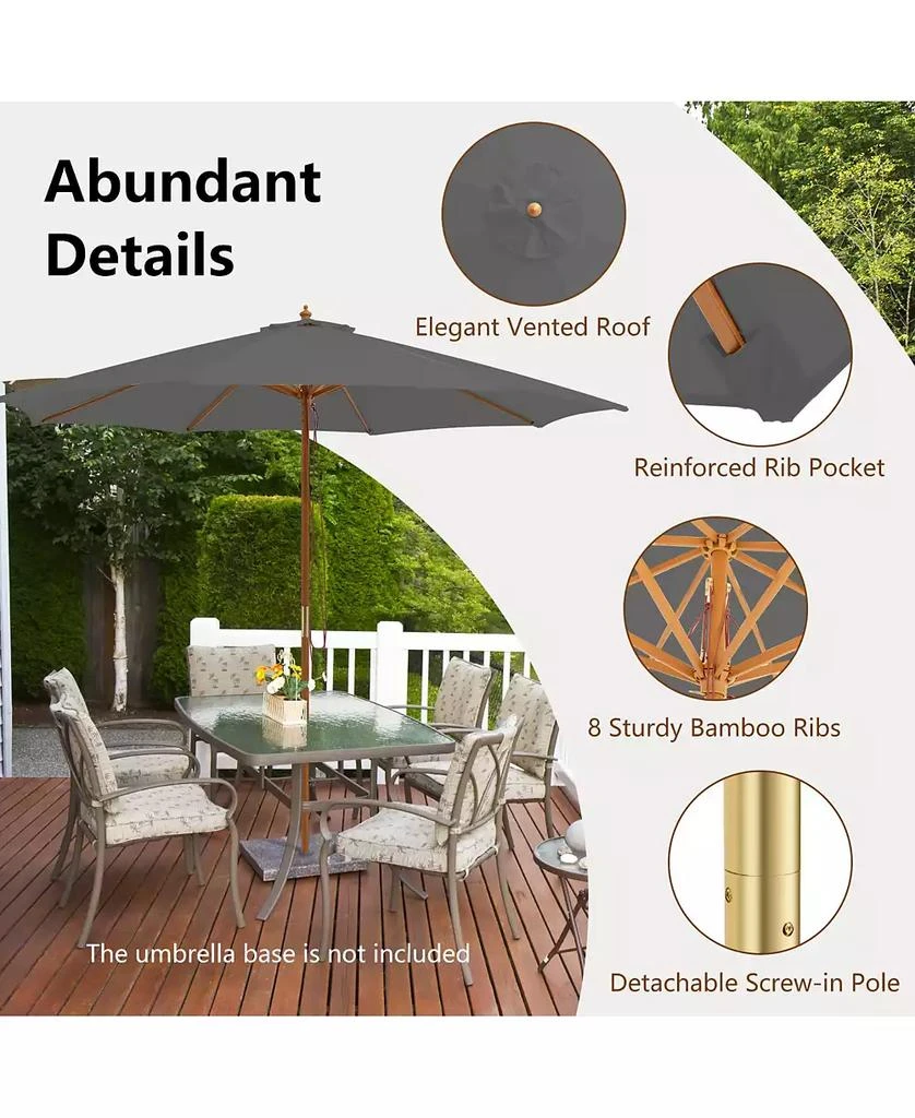 GOUUN 10 Feet Patio Umbrella with 8 Wooden Ribs and 3 Adjustable Heights 6