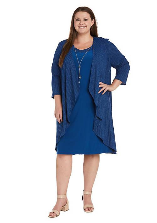 R & M Richards M Richards 2Pc Metallic Pb Rib Knit And Ity Swing Jacket Dress