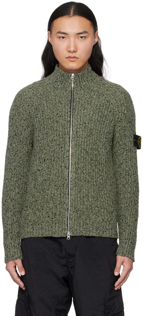 Stone Island Green Zip Sweater 1