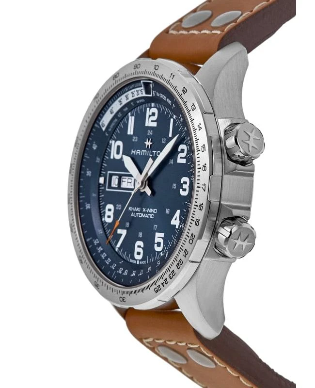Hamilton Hamilton Khaki Aviation X-Wind Day Date Auto Blue Dial Leather Strap Men's Watch H77765541 3