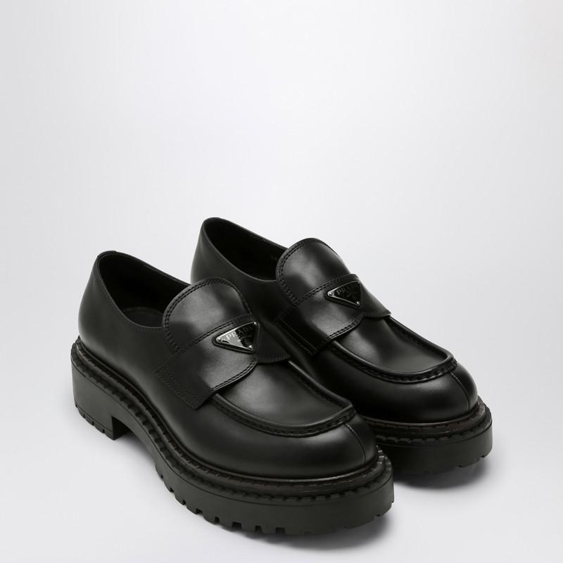 Prada Double Chocolate black leather loafers