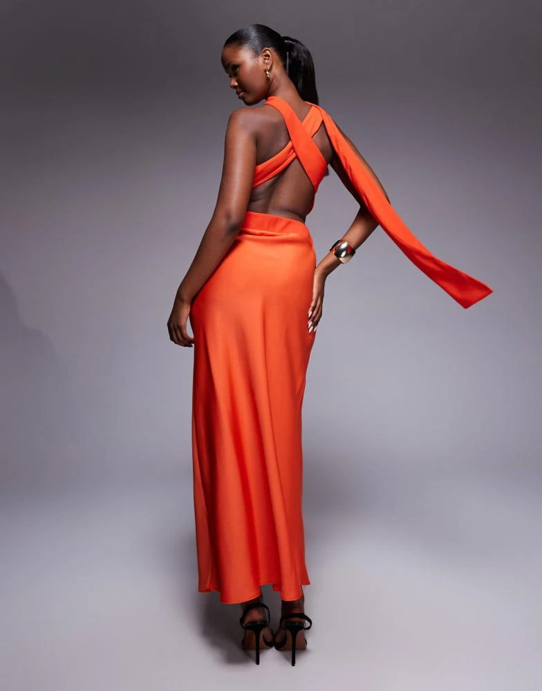open lace back dress Asos Edition Textured Drape Midi Shirt Dress With Tie Detail In Orange