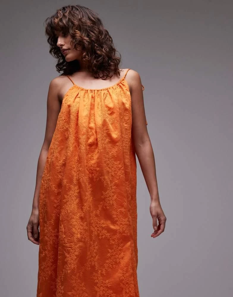Topshop Topshop embroidered midi dress in orange 3