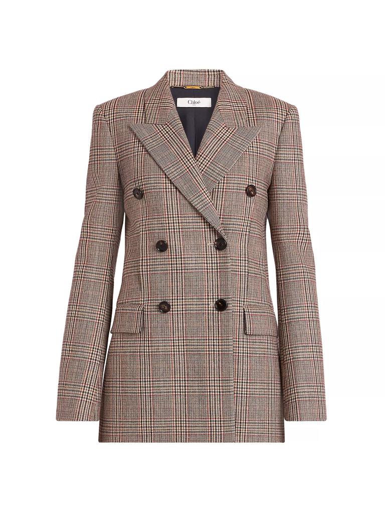 【関税&送料込】Chloe Black White Checkered Wool Double-Brea Chloé Check Wool-Blend Double-Breasted Blazer | Saks Fifth