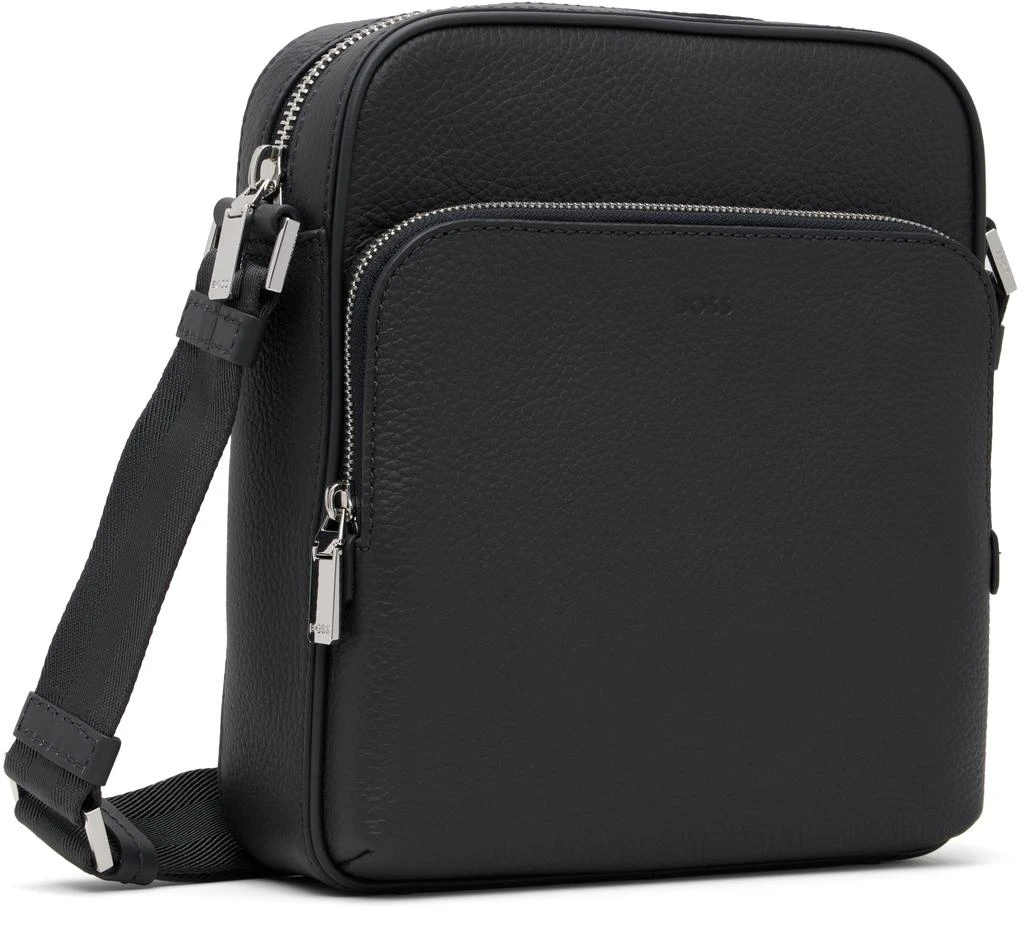 Hugo Boss Navy Leather Logo-Embossed Messenger Bag 2