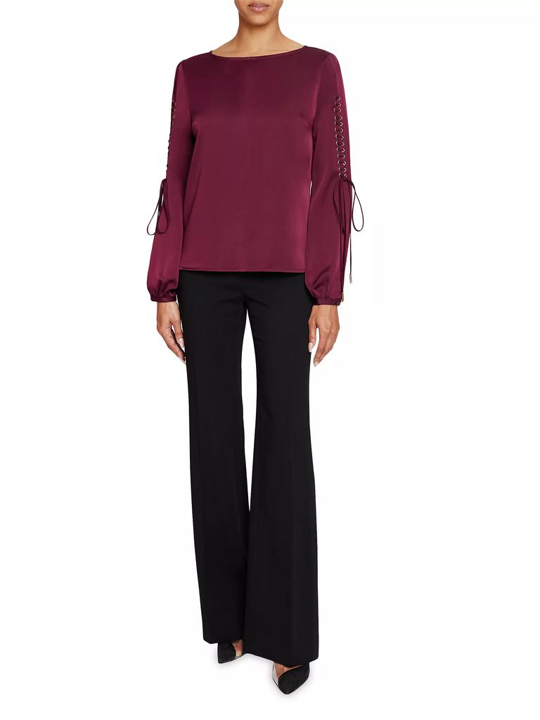Santorelli Crepe Lattice-Sleeve Top