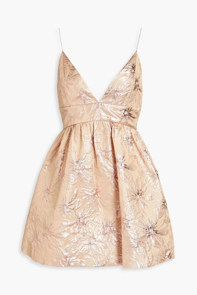 Alice + Olivia Foley gathered metallic brocade mini dress 1