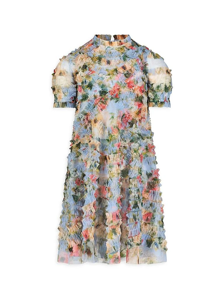 Mac Duggal Little Girl's & Girl's Floral Mesh Short-Sleeve Dress