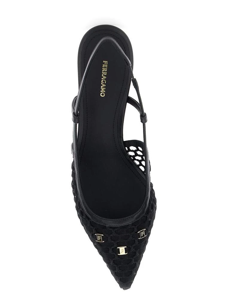 Salvatore Ferragamo 'Clizia' Black Slingback Pumps With Logo Detail In Mesh And Leather Woman 3