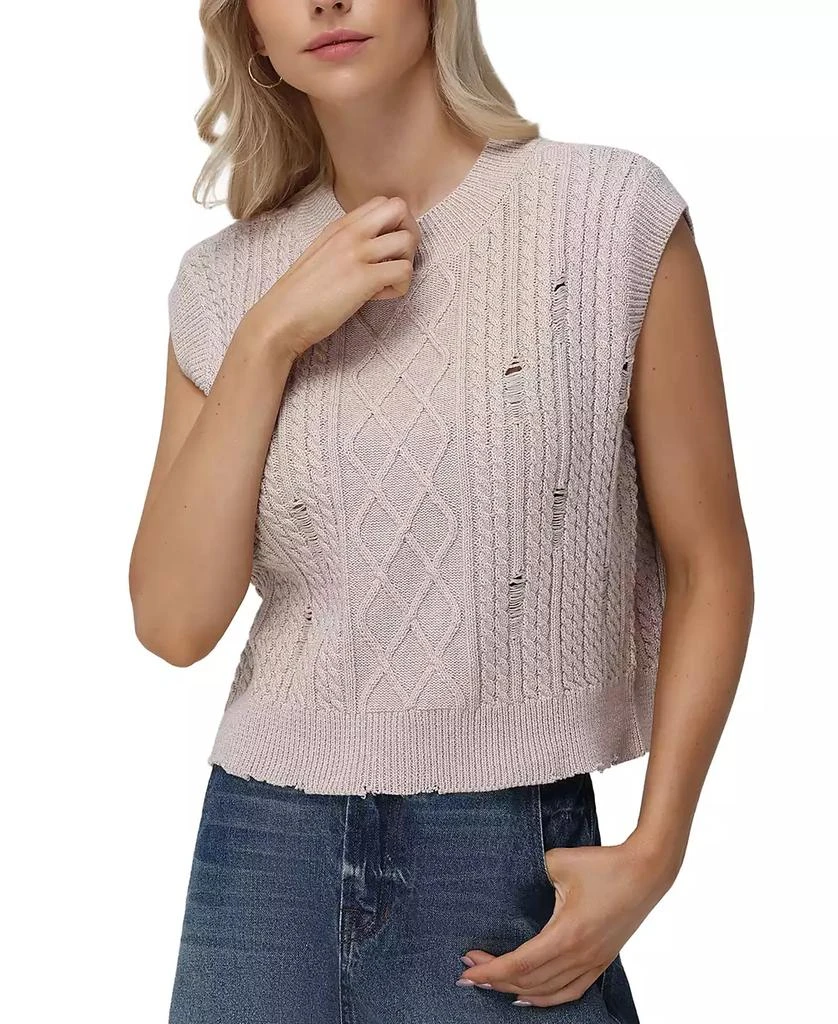 Frye Women's Cotton Sleeveless Distressed Crewneck Sweater 1