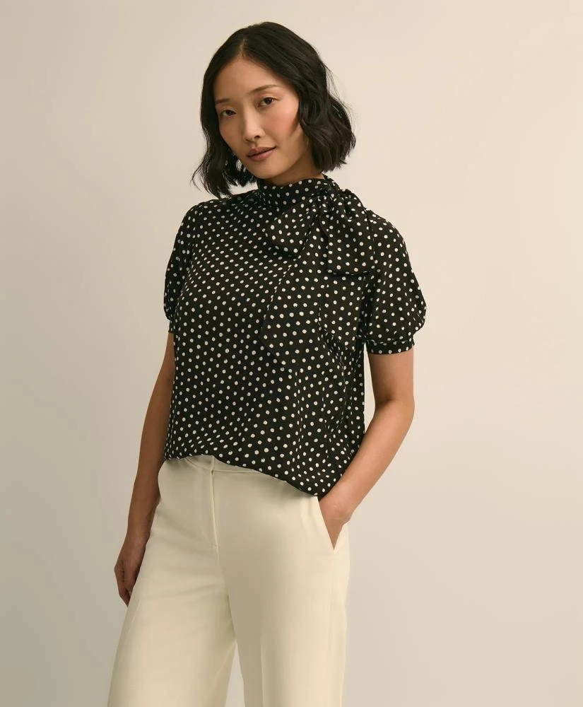 Brooks Brothers Dot-Print Tie-Neck Blouse