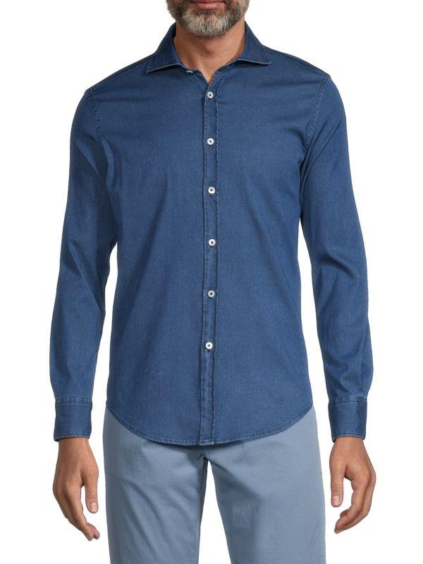 Canali Chambray Cotton & Linen Shirt