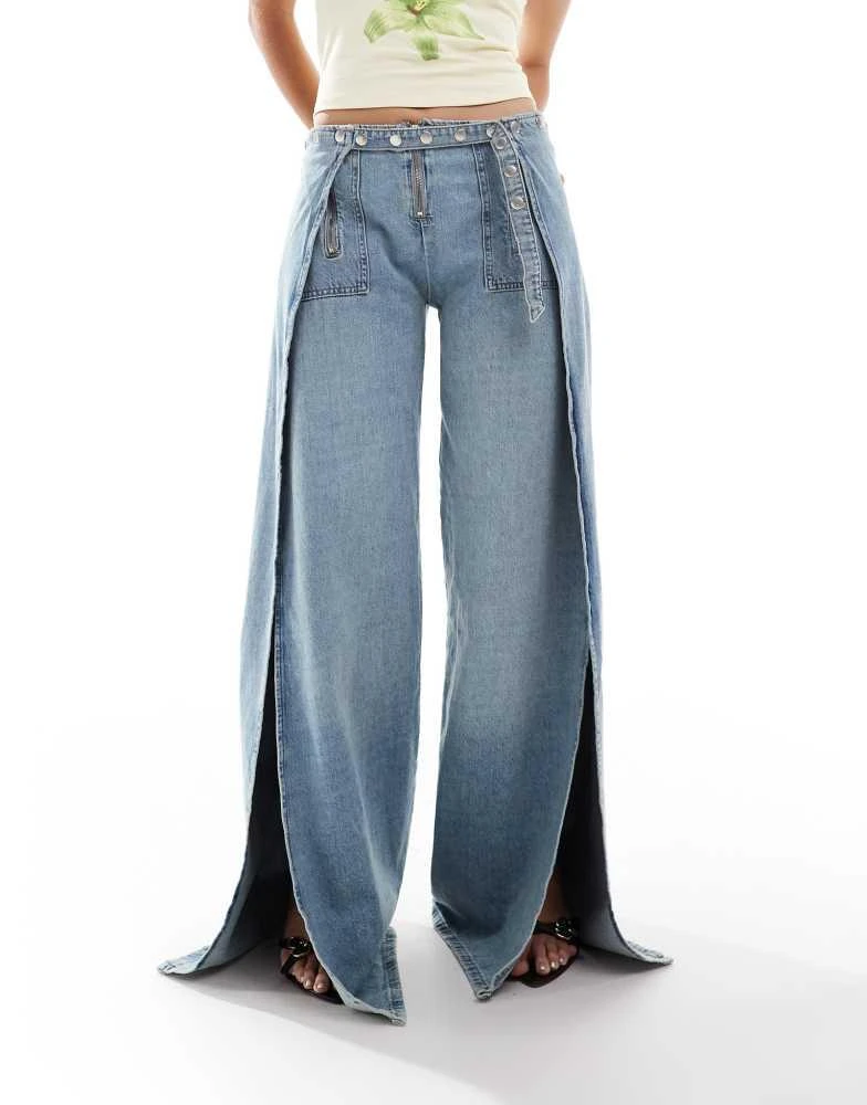 Mango Mango X Siedres studded belt straight leg jeans in light blue 3