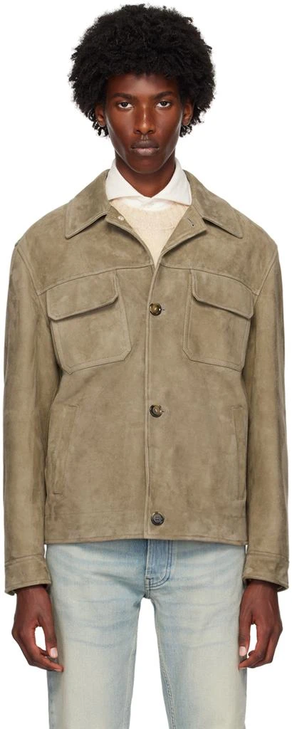 LARDINI Taupe Paneled Leather Jacket 1