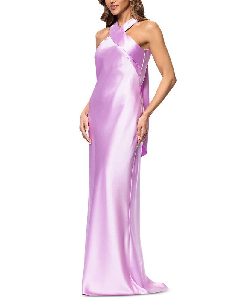 AQUA Long Satin Tie Neck Gown - Exclusive 3