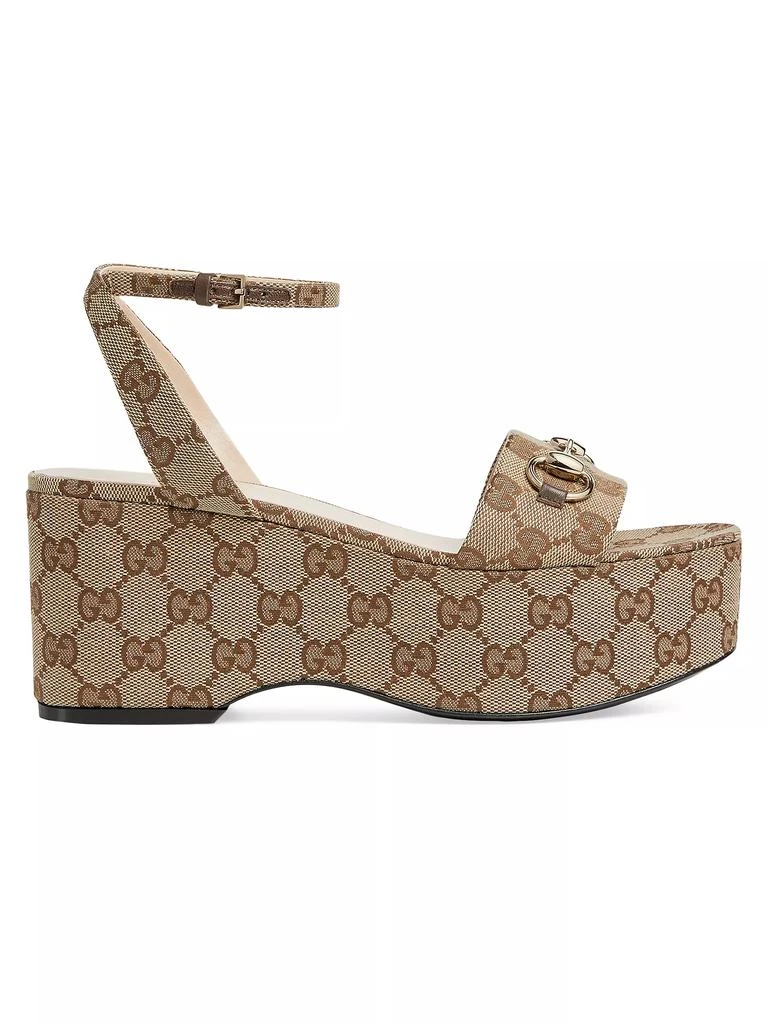 Gucci Lady Horsebit 75MM GG Canvas Wedge Sandals 1