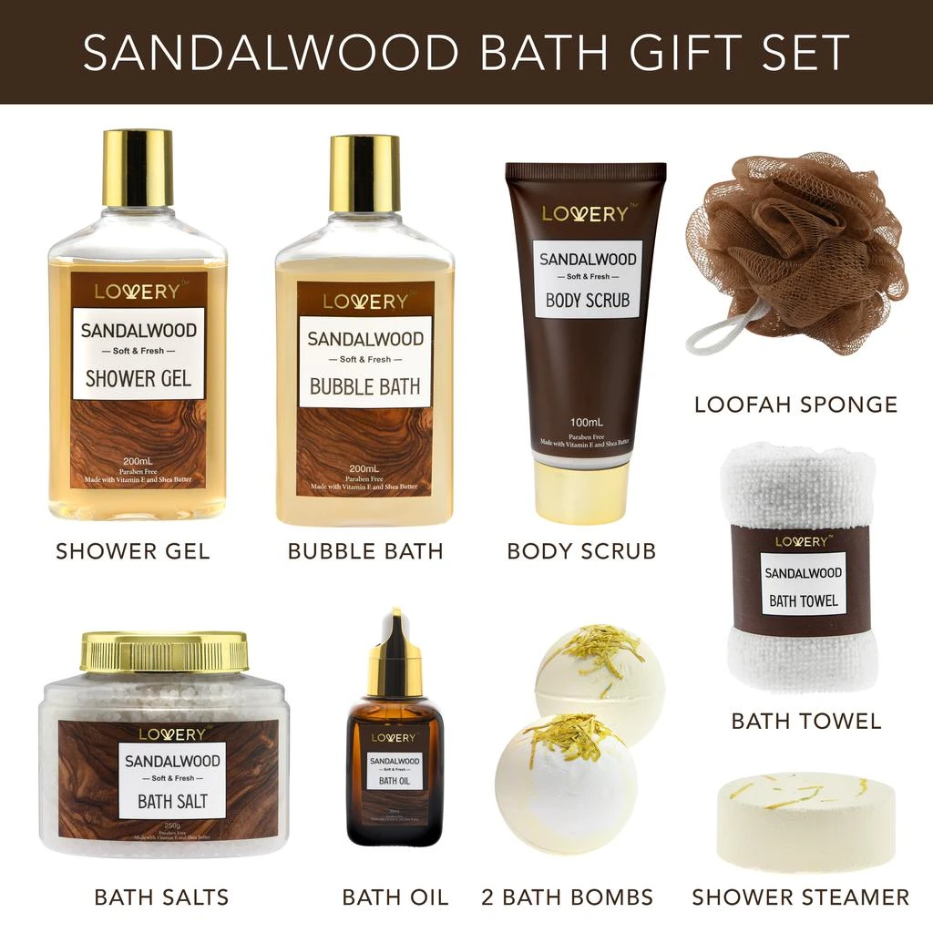 Lovery Luxury Spa Kit for Men - Sandalwood Bath Set - Personal Care Kit in Brown Leather Cosmetic Bag 2