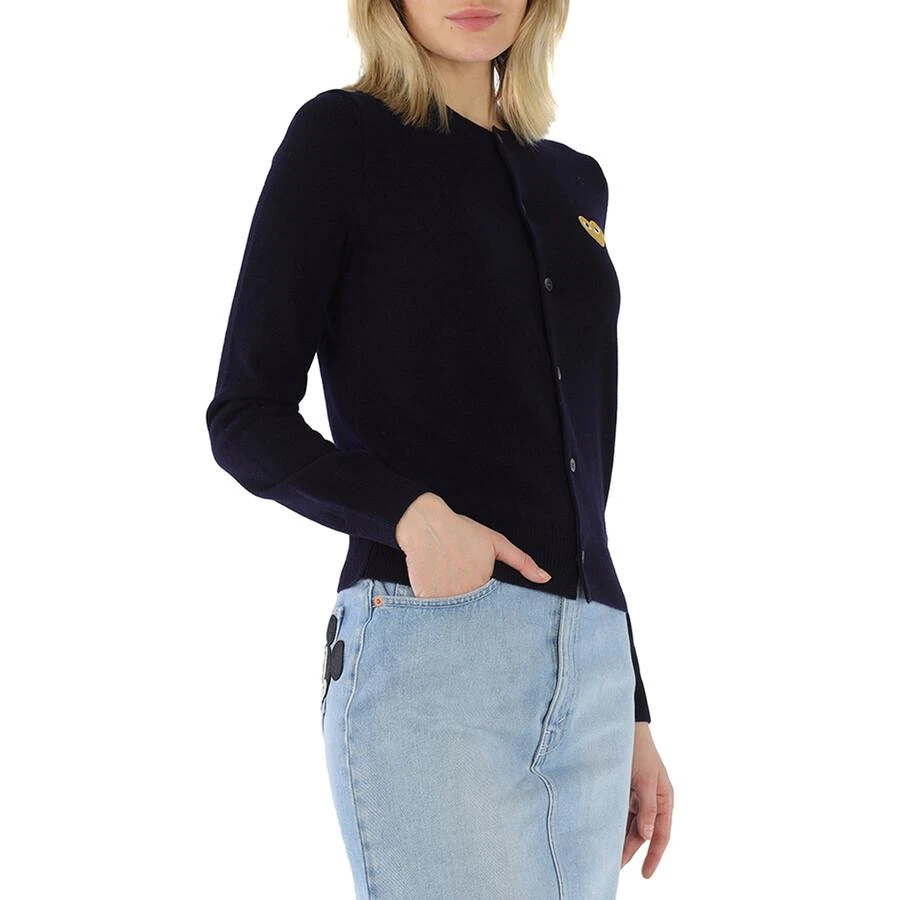 Comme des Garcons Ladies Gold Heart Crewneck Cardigan In Navy 2