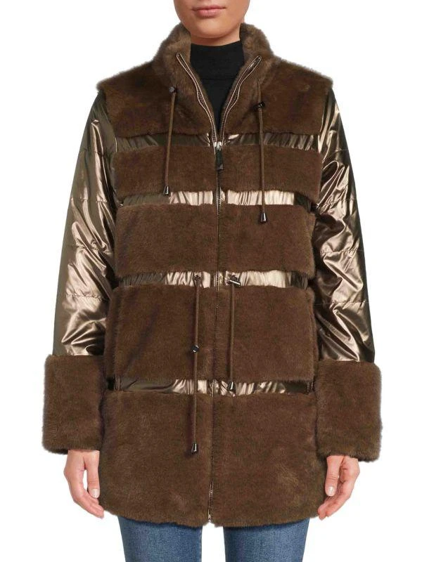BELLE FARE Metallic Faux Fur Coat 1