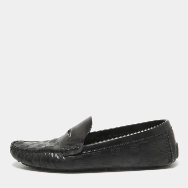 Louis Vuitton Louis Vuitton Black Damier Embossed Leather Outline Loafers Size 42.5 1