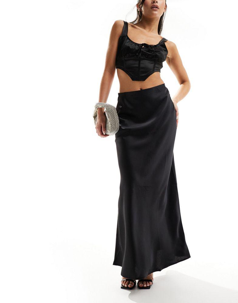 Y.A.S. YAS satin bias cut maxi skirt in black - BLACK