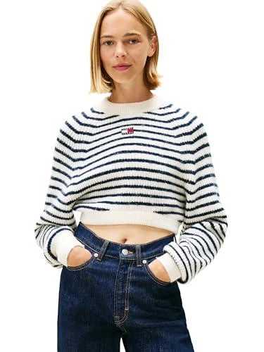 Tommy Hilfiger Tommy Jeans Women's Wool Blend Pullover Crewneck Sweater with Embroidered Flag Logo