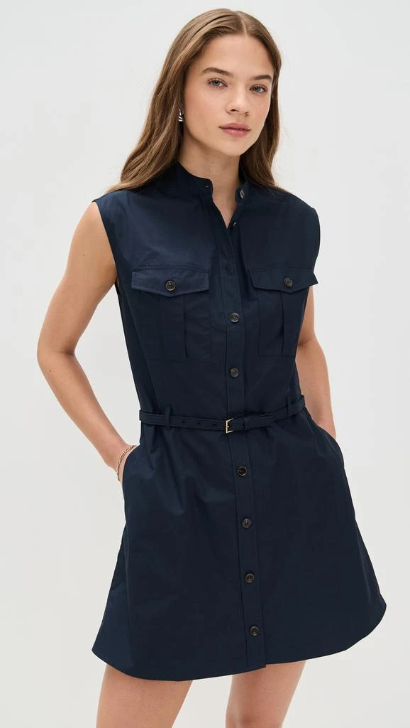 blue safari dress Blue Striped Embroidered Midi Dress