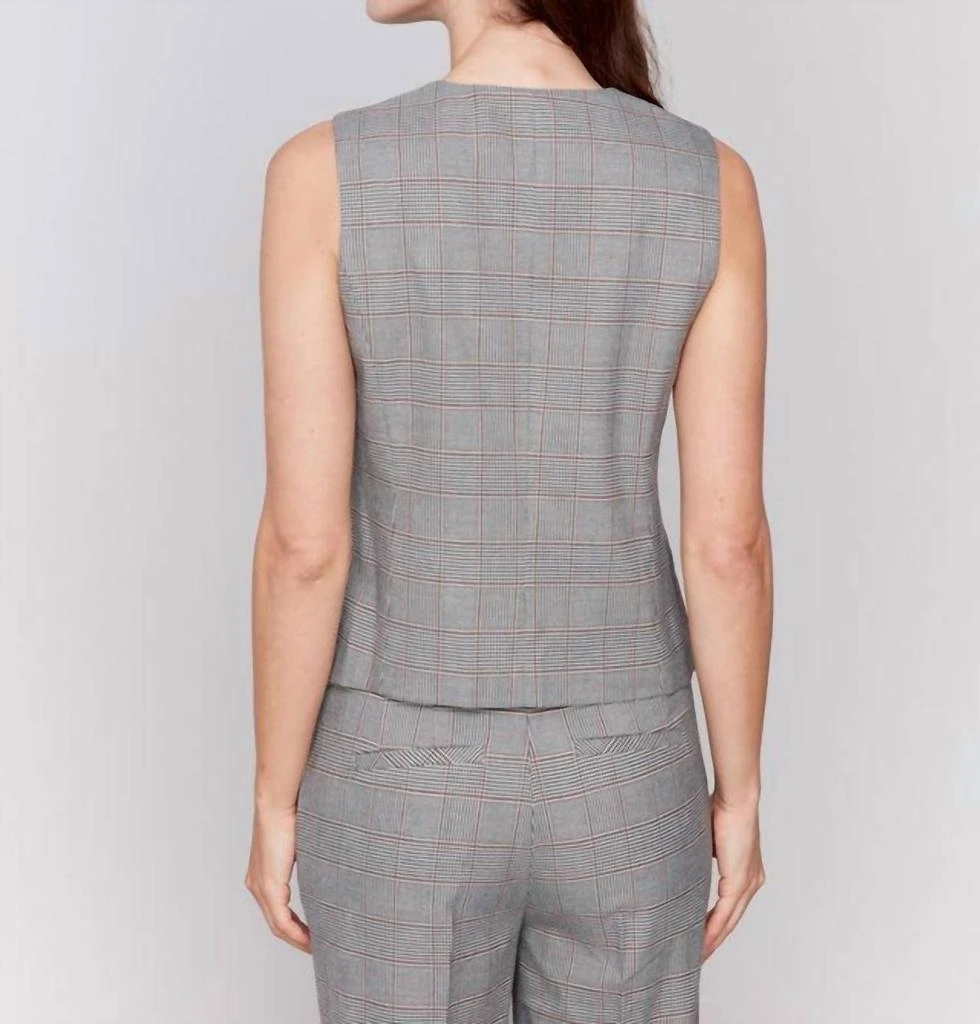 CHARLIE B Glen Plaid Suit Vest In Terracotta Houndstooth 3