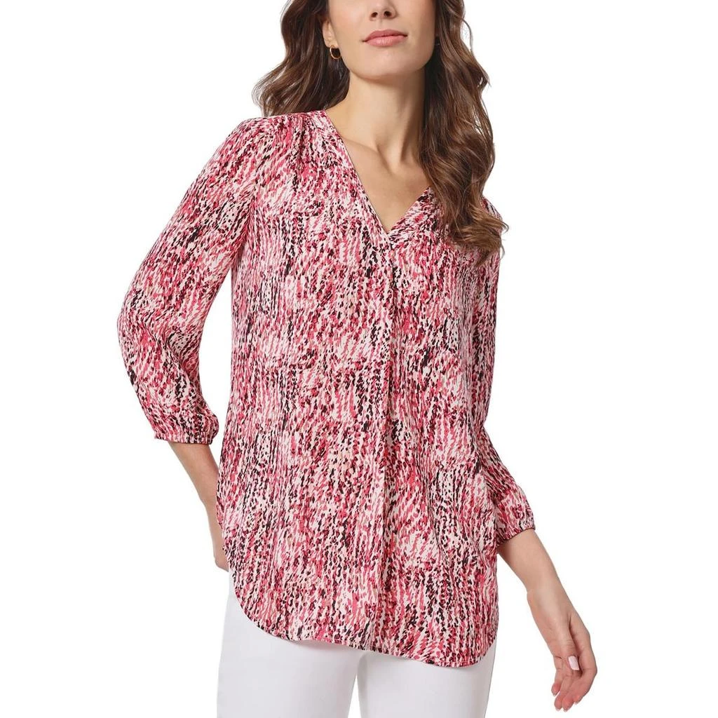 JONES NEW YORK Petites Womens Printed Polyester Blouse 1