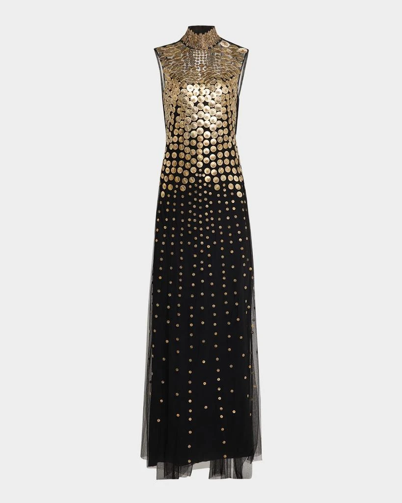 Alberta Ferretti Coin Embroidered Sleeveless Tulle Gown 1
