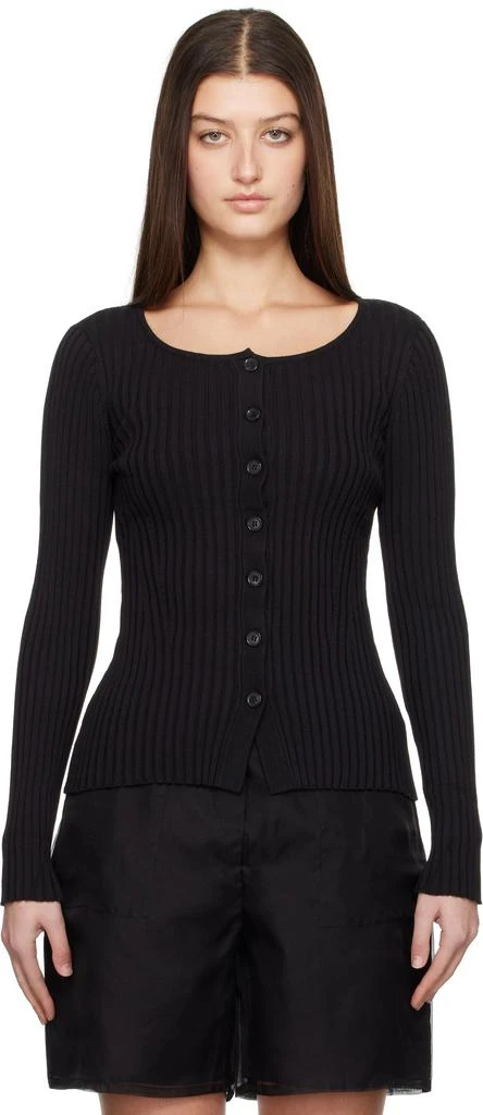 Silk Laundry Black Ribbed Kia Cardigan 1
