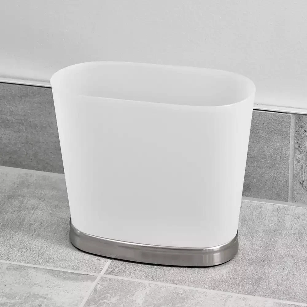 iDesign Small Oval Bathroom Trash Can - Frost/Brushed Nickel - Made in USA 4