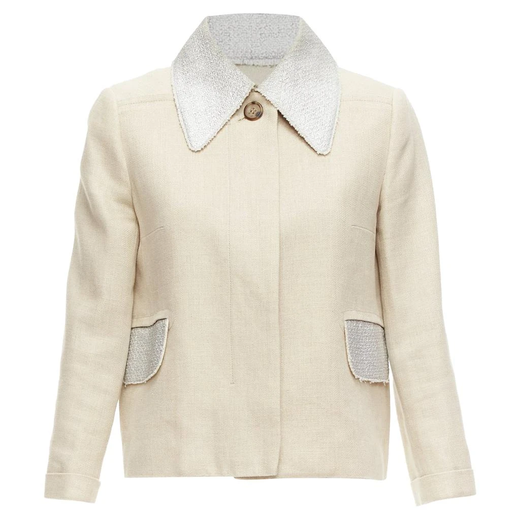 Carven Linen Cotton Blend Tweed Collar Button Boxy Jacket 1