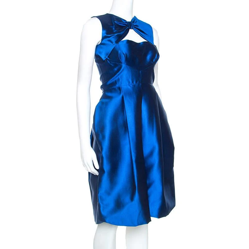DSQUARED2 Dsquared2 Blue Silk Bow Neckline Balloon Hem Dress S 2
