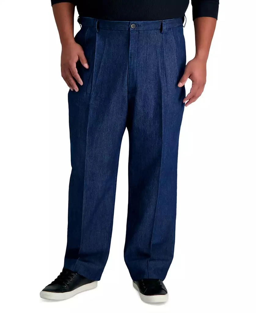 Haggar Men's Big & Tall Stretch Denim Classic-Fit Pleated Pants 2