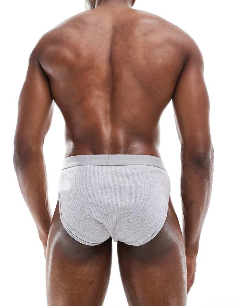 ASOS ASOS DESIGN 2 pack rib brief in grey and blue 2