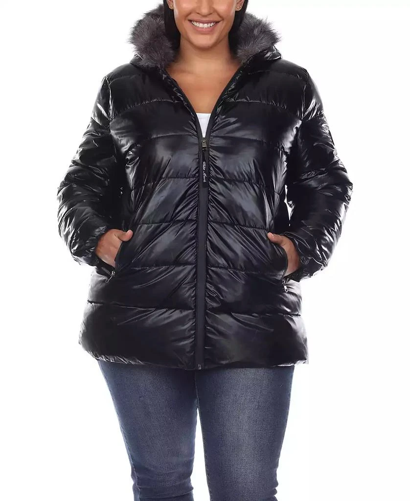 White Mark Plus Size Metallic Puffer Coat with Hoodie 1