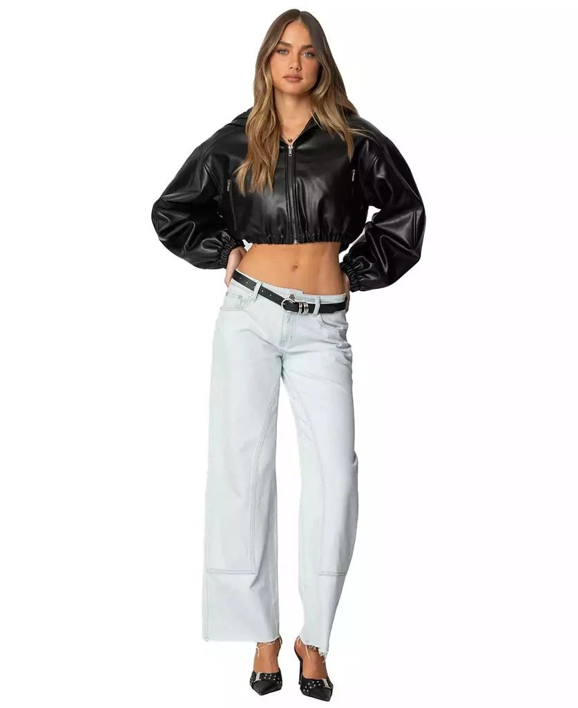 Edikted Women
s Hooded Faux Leather Cropped Jacket 5
