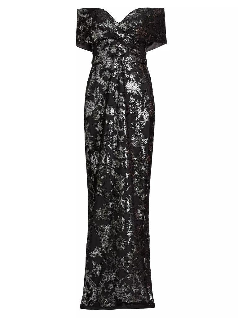 Pamella Roland Sequin Tulle Off-The-Shoulder Gown
