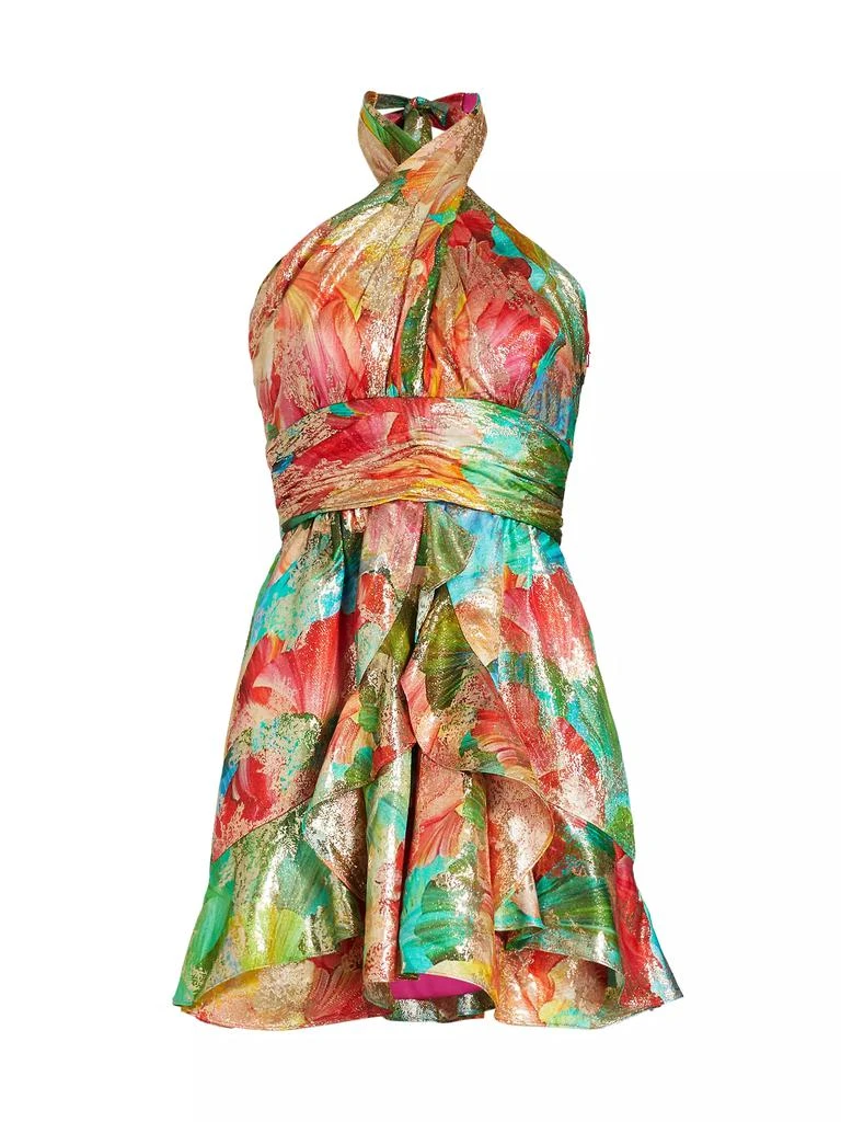 Ramy Brook Reuben Printed Metallic Halterneck Minidress 1