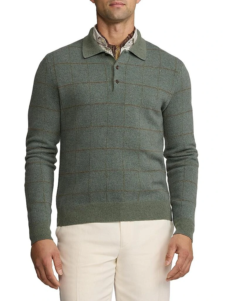 Ralph Lauren Plaid Cashmere-Wool Polo-Collar Sweater 3