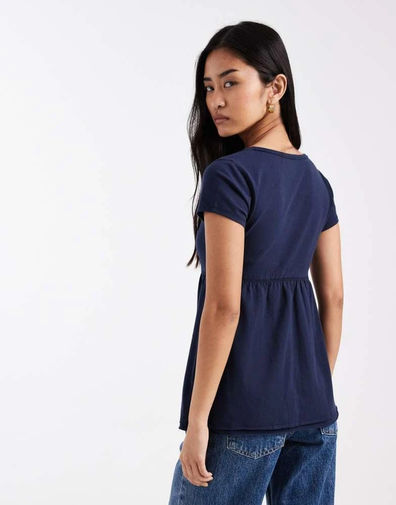 HOLLISTER Hollister short sleeve babydoll top in navy 4