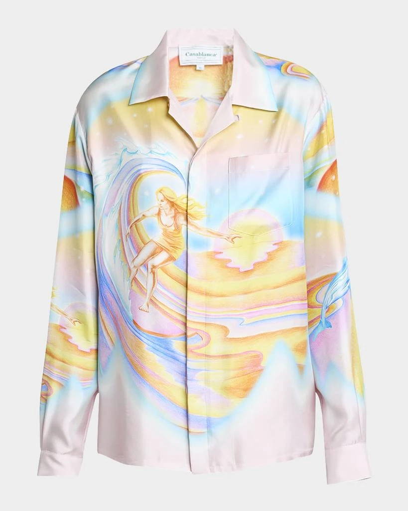 Casablanca Surf Print Long-Sleeve Silk Blouse 1