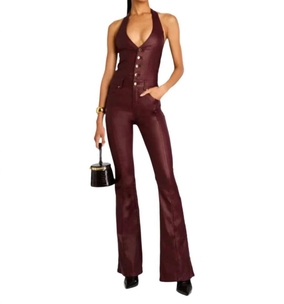 retrofête Cynthia Coated Denim Jumpsuit In Coated Port 1