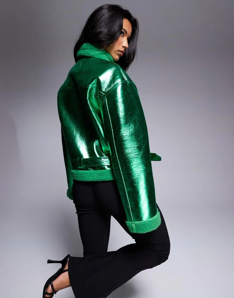 Amy Lynn Amy Lynn aviator jacket in metallic emerald green 4
