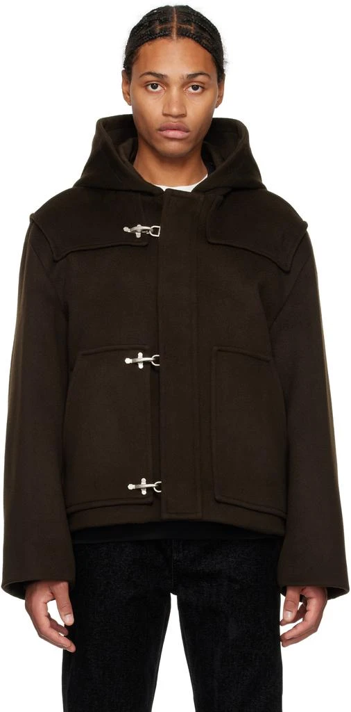 Solid Homme Brown Antique Ring Short Duffle Coat 1