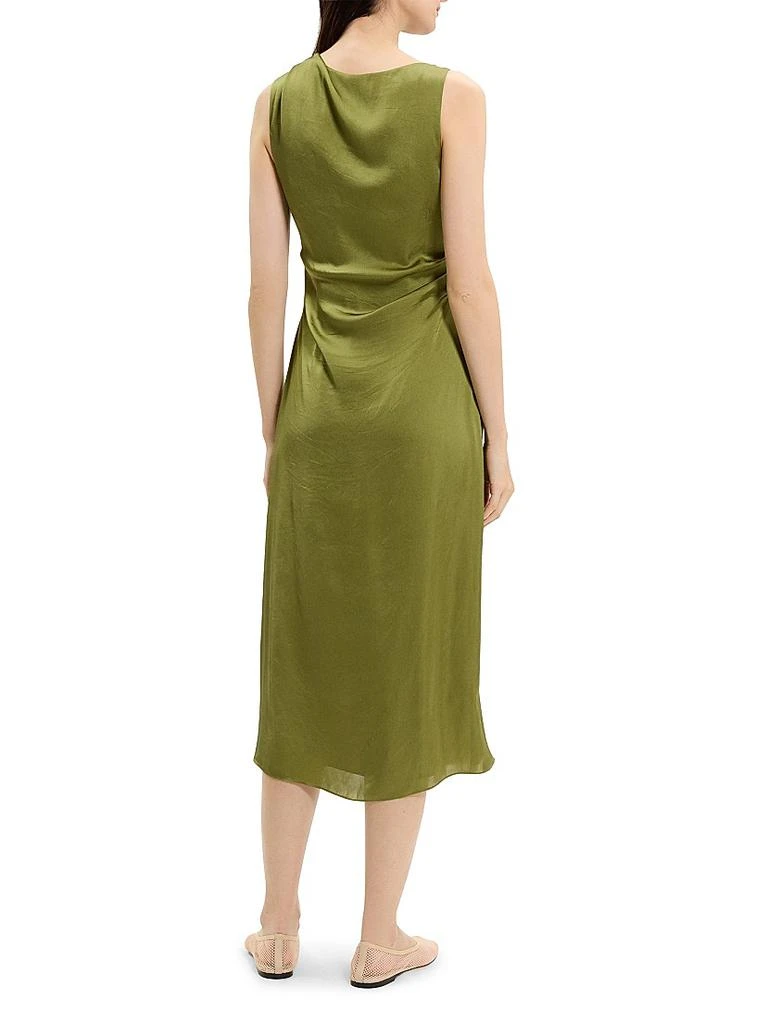 Theory Crushed Satin Shoulder Drape Midi-Dress 4