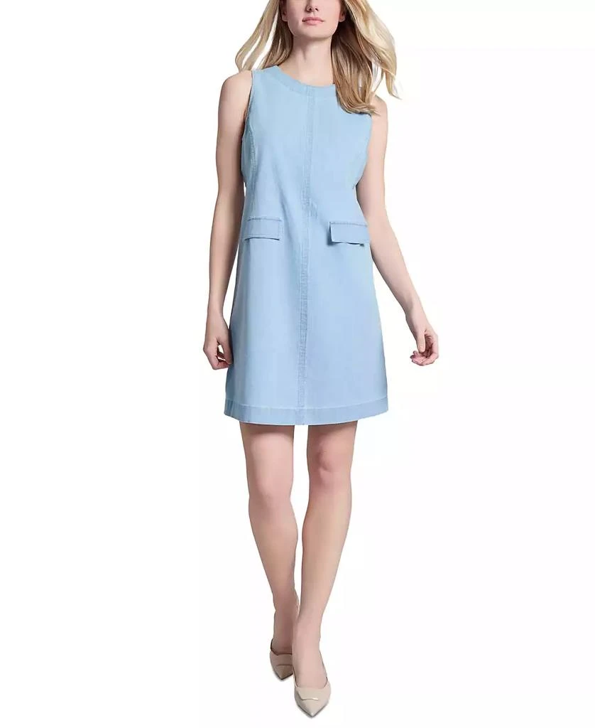 JONES NEW YORK Petite Stitched Denim Shift Dress 1